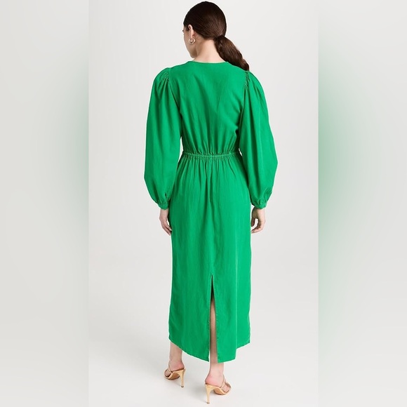 Young Fabulous & Broke Linen Caza Midi Long Sleeve Green Dress size M *NWOT* - Picture 2 of 15